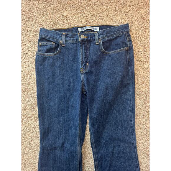 Express Woman's Jeans/Pants size 7/8 LONG/TALL, Dark Blue Denim, Low Rise, Flare - Picture 7 of 11